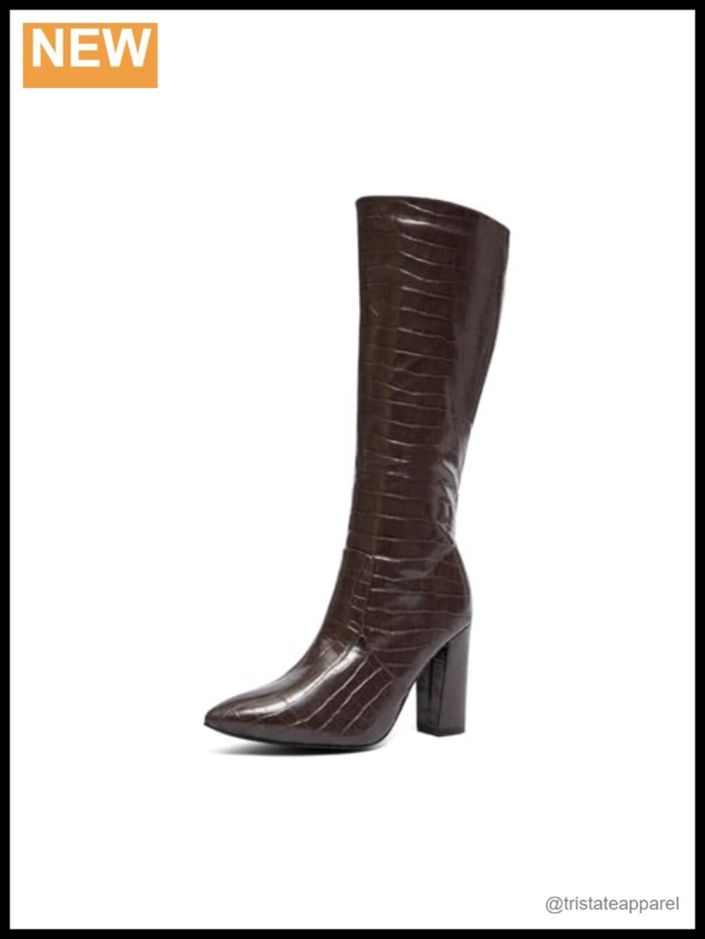 Women's Crocodile Embossed Knee High Boots Chunky Heel Faux Leather Fleece